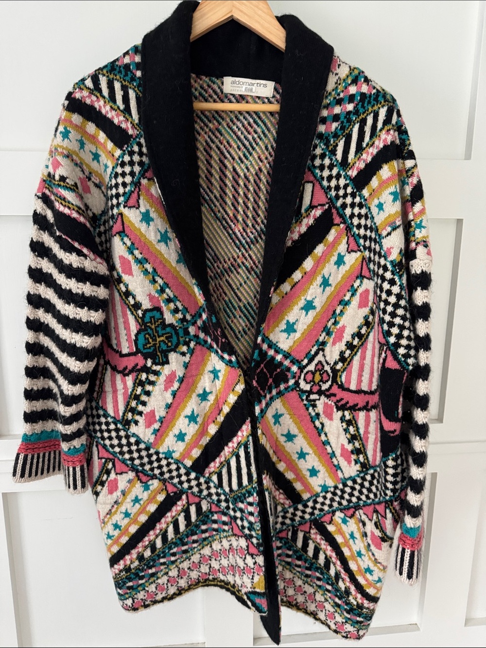Aldo Martins Multicolor Geometric Open-Front Cardigan - Pink/Black/Teal